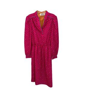 Vintage Parade New York Pink Patterned Dress With Blue Piping & Waist Tie